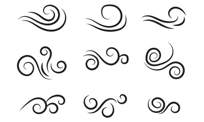 Doodle wind line sketch set. Hand drawn doodle wind motion, air blow, swirl elements. Sketch drawn air blow motion, smoke flow art, abstract line. Isolated on white background . vector illustration.