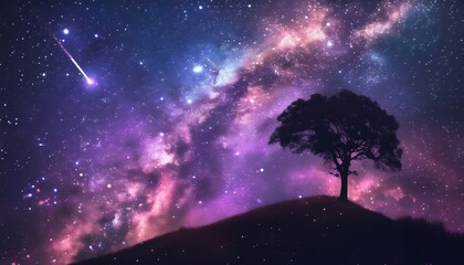 Fototapeta premium starry night sky with tree