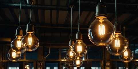 Light trails, golden glitter glow, and sparkling flare spiral swirls on transparent background. Beautiful vintage luxury light bulb hanging decor glowing in the dark, adding a warm, elegant ambiance t