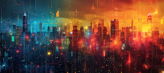 Fototapeta premium Business conference on competitive advantage market trends and strategic planning with informative infographics and visual communication including diverse participants from around the world