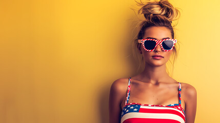 American Flag Bikini Woman in red white and blue Swimwear, 4th of july, patriotic, memorial day, labor day, celebrating the USA