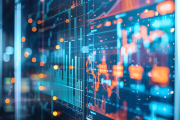 Obraz premium Business conference on technology innovation and market trends in a digital economy featuring data visualization and informative graphics