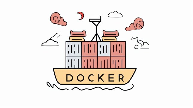 Colorful Docker Container Ship Illustration - Cloud, DevOps, Software