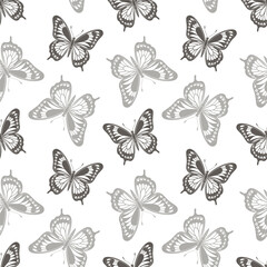 Seamless pattern, luxurious silhouettes of butterflies. Background with monochrome insects. Design for textiles, print