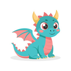 Cute cartoon dragon. Baby dragon or dinosaur cute character. Fairytale monster. Illustration, print