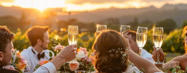 Organize a chic outdoor event with sunset champagne toast at a lovely location for a luxurious celebration