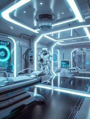 Obraz premium Futuristic Hospital RoomRobotic Nurses and Innovative Technology