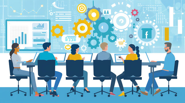 Marketing team in a brainstorming session for a business growth campaign