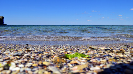 beach. seascape overlooking the blue sea, bright sunny day. coastline, leisure concept, tourism,...