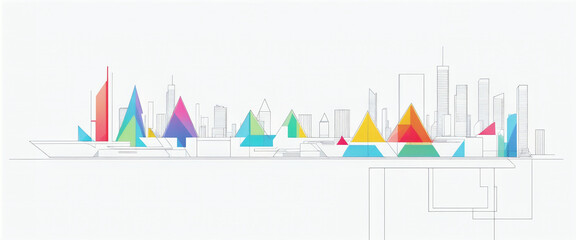 Obraz premium Clear and graphic depiction of a skyline consisting of dark lines and colored areas in an artistic architectural style