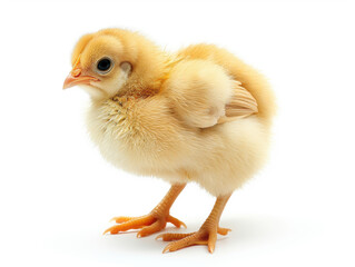 Fototapeta premium Full body of cute chick standing isolated white background use for farm animals and livestock 