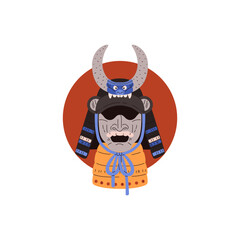 Vector illustration of a samurai mask: detailed drawing of a traditional military helmet with horns