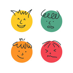 Four Emotions Faces. Vector Illustration of Smile and Sad Facial Expressions.