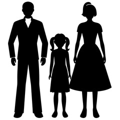  family silhouette mom tall daughter and dad  silhouette vector art illustration