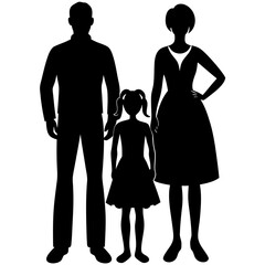  family silhouette mom tall daughter and dad  silhouette vector art illustration