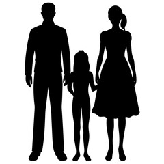  family silhouette mom tall daughter and dad  silhouette vector art illustration