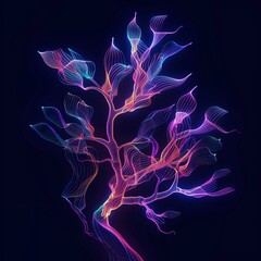 Bioluminescent Seaweed. Abstract Glowing Algae on Black Background