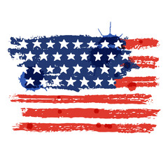 American vintage watercolor flag. Vector hand drawn illustration for 4th of July greeting card, print, banner, poster. USA Independence Day patriotic holiday design element