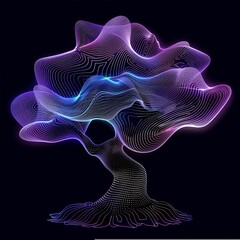 Fototapeta premium Abstract glowing tree of life on dark background, digital illustration. Concept of artificial intelligence, technology, nature, and growth