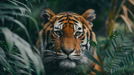 International Tiger Day. Portrait of tiger,  gaze and powerful. raw power and majesty of this apex predator