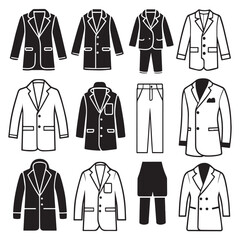 kid’s Clothing editable stroke outline icons set. Overcoat, blazer, shirts, sweater, t-shirts, pant, trousers, hoodie and vest. Vector illustration