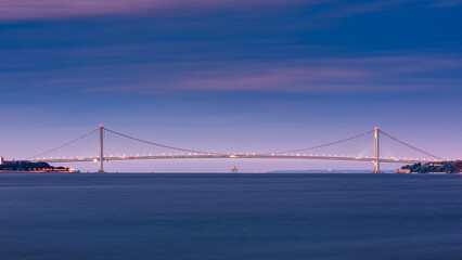 Verrazzano-Narrows Bridge at dawn, as viewed Port Jersey, New Jersey.