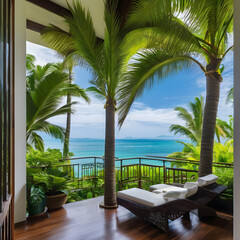 Fototapeta premium beach with palm trees, calm, tropical, paradise island