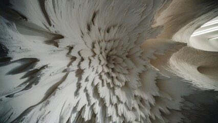 a large, intricately patterned gypsum wall, swirling whites, grays, and off-whites