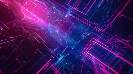Obraz premium Futuristic Technology Background. Glowing Neon Grid, Lines, and Shapes. Perfect for digital, cyber, and tech themes.