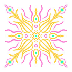 Colorful Symmetrical Mandala. Vector Illustration of Ornate Decorative Object isolated over White Background.