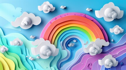 Rainbow and Clouds in Blue Sky