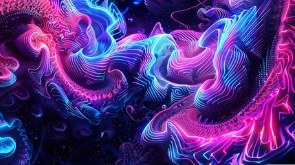 Fototapeta premium Abstract Neon Flow. Vibrant pink and blue glowing lines, perfect for digital art, cyberpunk, and futuristic backgrounds