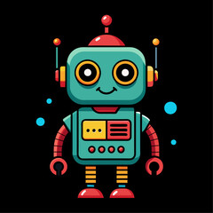 Funny Cartoon Robot in Retro Vintage Style