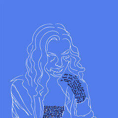 Girl One Line Silhouette. Vector Illustration of the Line Beautiful Woman Sketch.