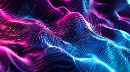 Fototapeta premium Abstract flowing lines and dots background. Wave of particles. Network connection structure. Big data visualization. 3D rendering.