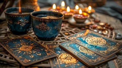 Fototapeta premium tarot cards and magic attributes 