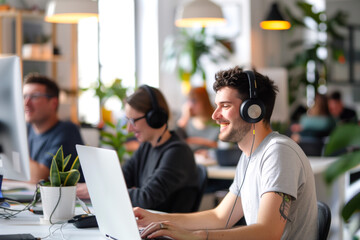 Team of professionals working in a vibrant office