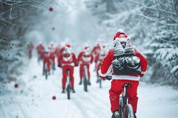 Santa Claus mountain bike race in winter