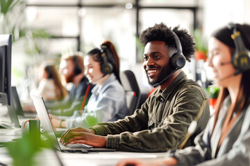 Diverse team working in call center