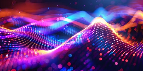 Abstract background with vibrant colors and flowing shapes. Ideal for technology, music, and futuristic concepts.