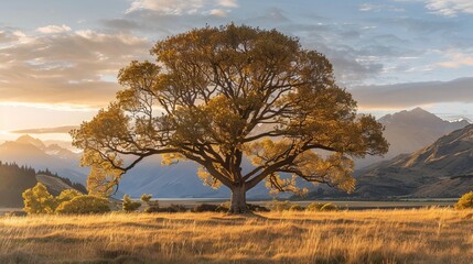 Wanaka Tree, captured in the golden light of sunrise.