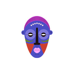 Ritual tribal mask of purple color on an isolated background.