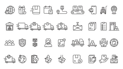 logistics delivery icon line collection template vector design illustration in trendy style with editable stroke