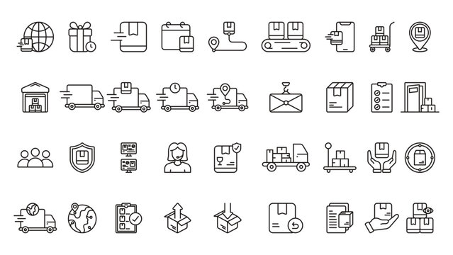 logistics delivery icon line collection template vector design illustration in trendy style with editable stroke