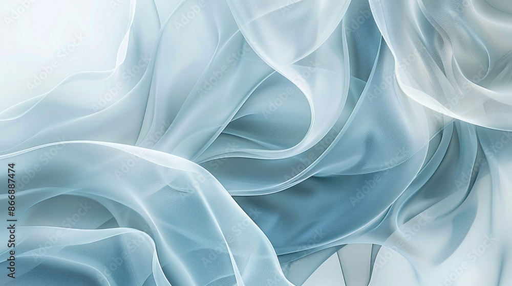 Poster a close-up of a blue chiffon fabric, flowing and rippling with ethereal grace. its delicate texture 