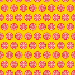 Circle Slice Grapefruit Seamless Pattern. Vector Illustration of Citrus Fruit. Juicy Fresh Texure.