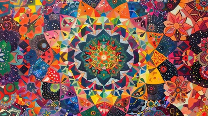 Vibrant Psychedelic Mandala Pattern. Colorful Abstract Art and Geometric Design