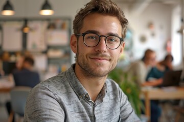 Fototapeta premium Man wearing glasses at a desk