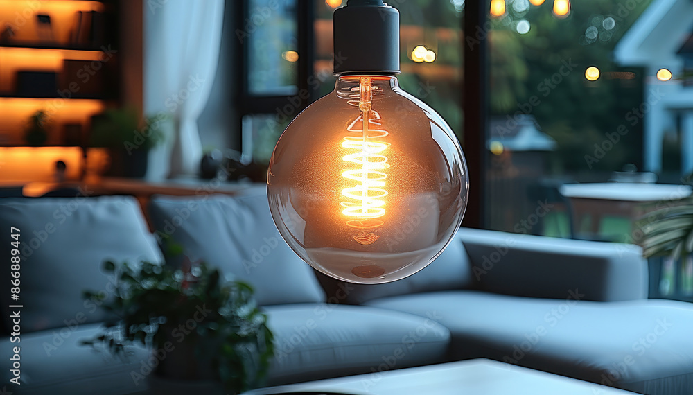 Poster A smart light bulb with a minimalist approach, featuring a clean and understated design that integrates seamlessly into any home decor. Generative AI.