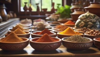 Fototapeta premium Arabian marketplace with colorful spices.